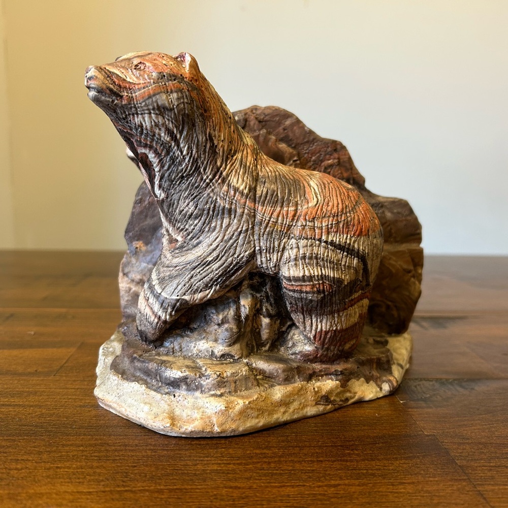 Handcrafted Bear Sculpture in Earth Tones made from clay resin